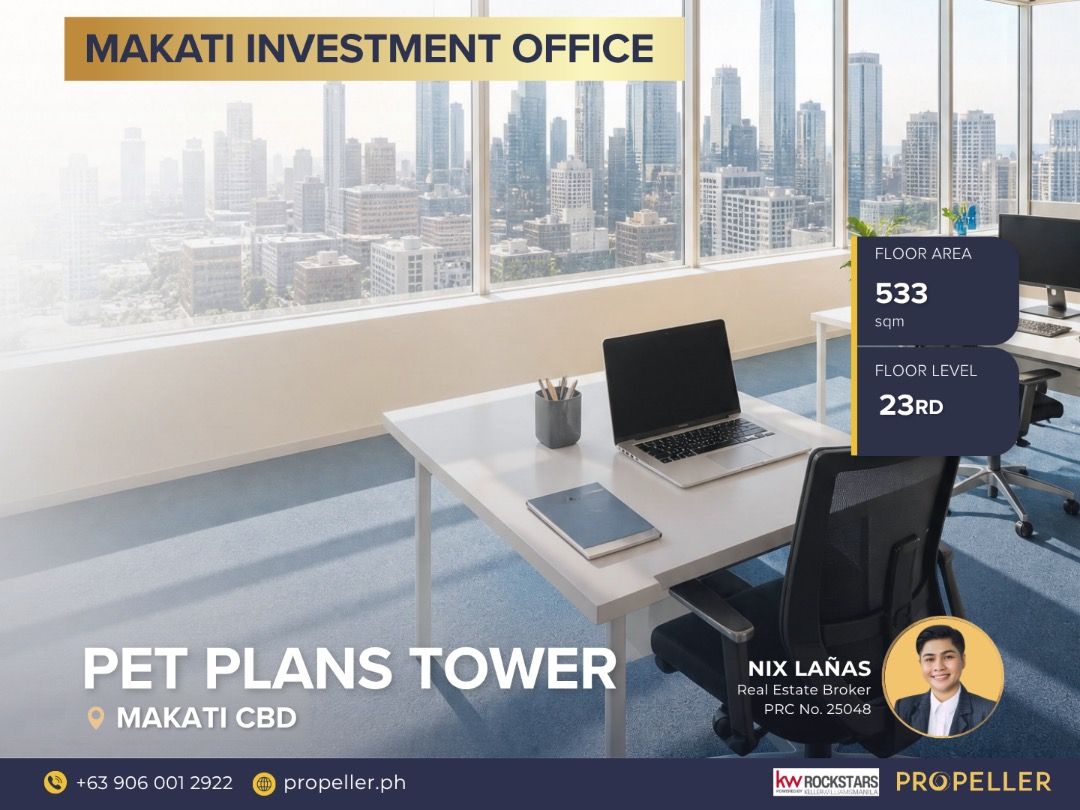 23rd Floor, Pet Plans Tower, EDSA Makati - Office Unit (Category: Commercial) located in Quezon City. Submitted by propeller.realty (Listing ID 1452523829, Image 1). Description: FOR SALE: 23rd Floor, Pet Plans Tower, EDSA Makati - Office Unit Floor Area: 533 sqm Unit Type: Whole Floor, Full-Floor Office Unit Floor Level: 23rd Floor Building Name: Pet Plans Tower Newly renovated, fully furnished, and move-in ready — this executive floor delivers 