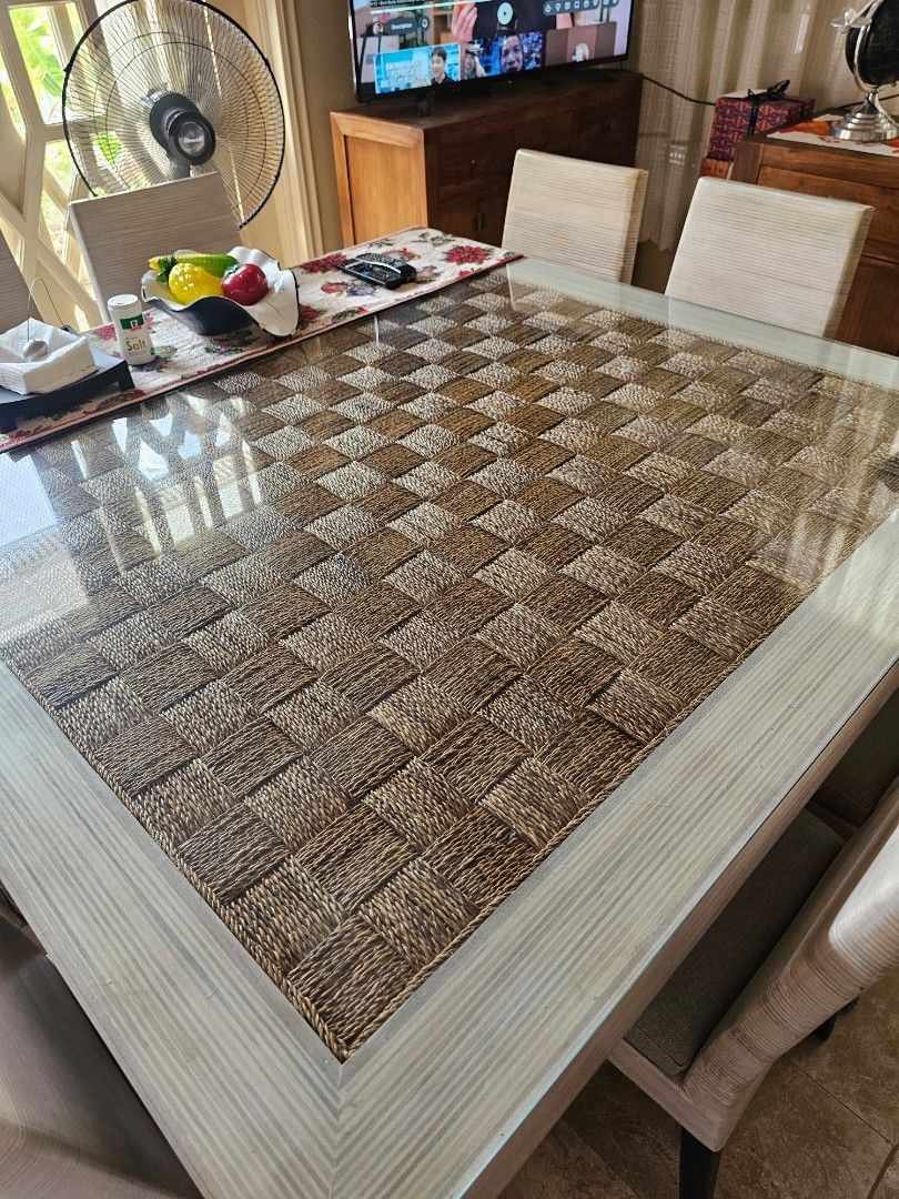 8chair square table (Category: Tables & Sets) located in Paranaque City. Submitted by regismarilou.1 (Listing ID 1452681256, Image 3). Description: 8seater square dining table 142cm (56")x142cm(56") 8chair bamboo shreads with top glass and Rattan top See to appreciate..