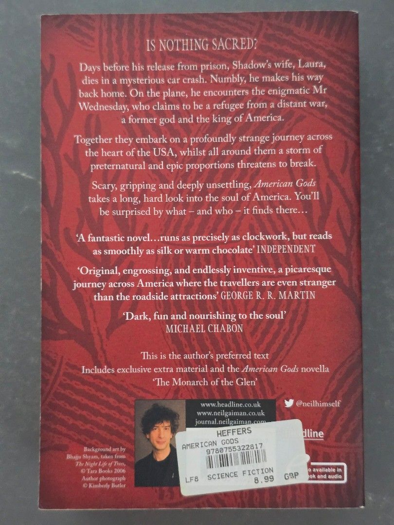 American Gods by Neil Gaiman (Category: Storybooks) located in Dasmarinas. Submitted by curatedreadsbykat (Listing ID 1452512235, Image 3). Description: ✨ Secondhand ✨ This is a preloved copy so kindly manage your expectations. May have flaws like dents, tanning, foxing, writings, etc. ✨ Kindly swipe left on the picture section of the listing to see the condition of the book..