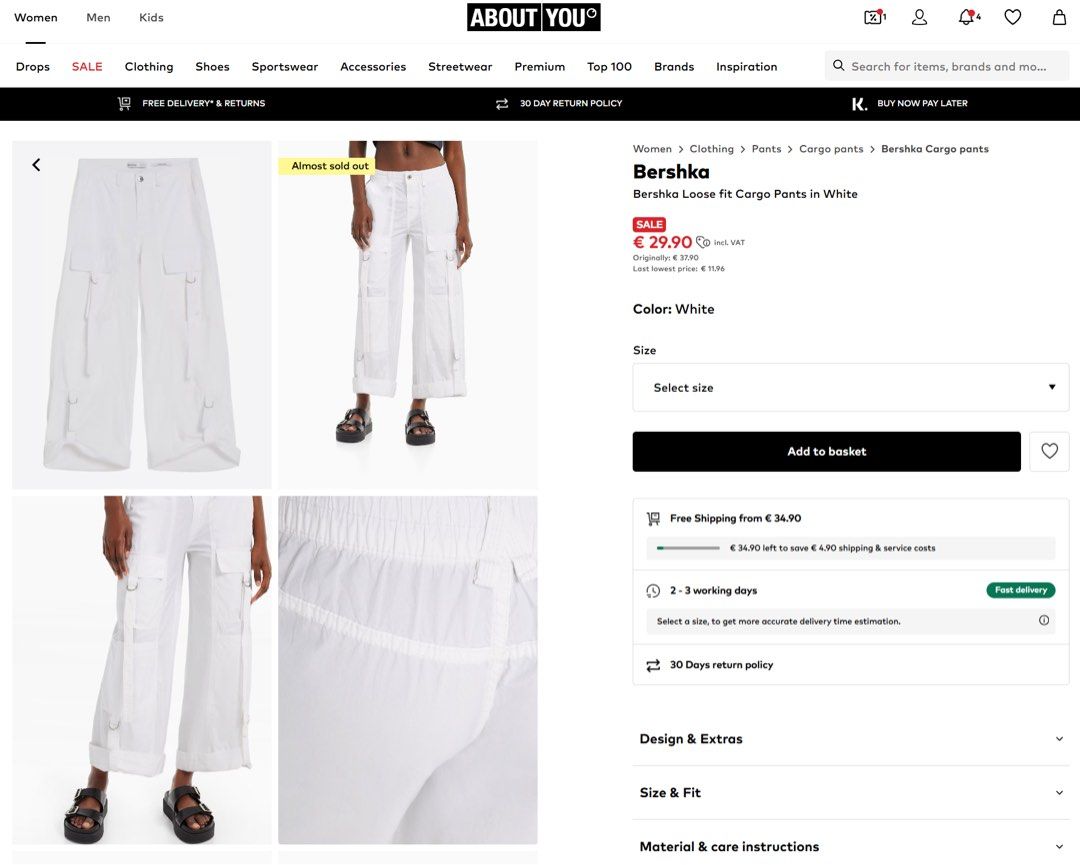 Bershka Loose Fit Cargo Pants (Category: Jeans) located in Makati City. Submitted by evenlysh (Listing ID 1452537758, Image 2). Description: Bershka White Loose Fit Cargo Pants L / 34-36 100% Cotton / Thin White Fabric Lightly used (Needs Ironing).