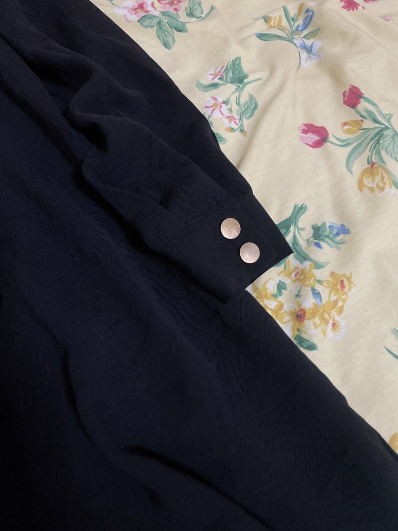 Black Blazer with Gold Buttons (Category: Coats, Jackets and Outerwear) located in Manila. Submitted by sapsari (Listing ID 1452679841, Image 3). Description: - Classic black blazer - gold button details on front and cuffs - Lightweight and flowy fabric like a voile - complete buttons - with pockets on both sides.
