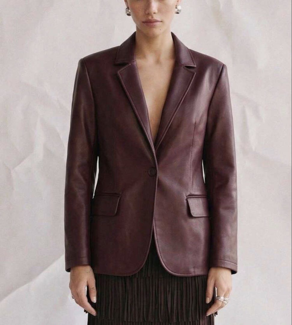 Burgundy Maroon Leather Jacket (Category: Coats, Jackets and Outerwear) located in Cebu City. Submitted by declutterwithmecebu (Listing ID 1452666533, Image 1). Description: super love 🥹♥️ faux leather best fits small to semi medium.