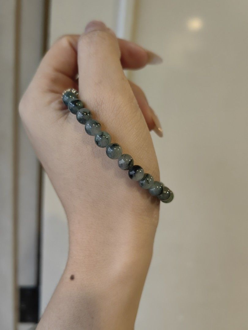Burma jadeite with dark blue floating 7mm, 16.5cm (Category: Bracelets) located in Quezon City. Submitted by givesomespace (Listing ID 1452576319, Image 1). Description: ❤price is firm and final ❤icy quality, good translucency ❤comes with box, certificate and jewlery pouch.