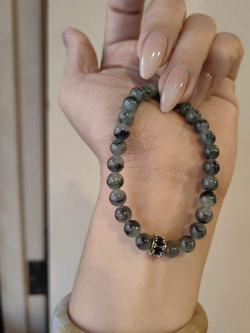 Burma jadeite with dark blue floating 7mm, 16.5cm (Category: Bracelets) located in Quezon City. Submitted by givesomespace (Listing ID 1452576319, Image 3). Description: ❤price is firm and final ❤icy quality, good translucency ❤comes with box, certificate and jewlery pouch.