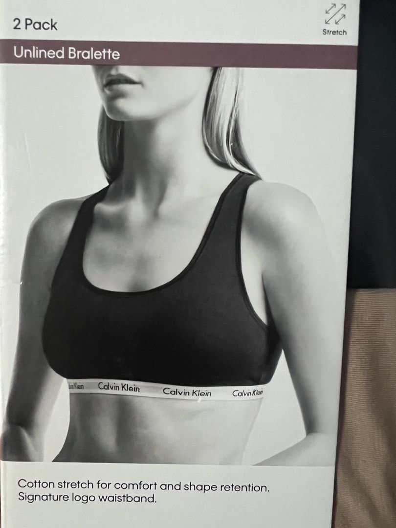 Calvin Klein 2 Pack Unlined Bralette XL Cotton Stretch (Category: Undergarments & Loungewear) located in Muntinlupa City. Submitted by 09leah77 (Listing ID 1452658075, Image 2). Description: - 2-pack Calvin Klein unlined bralettes - Size: XL - Material: Cotton stretch for comfort and shape retention - Features: Signature logo waistband - Colors: Black and Nude/Tan - Perfect for everyday wear.
