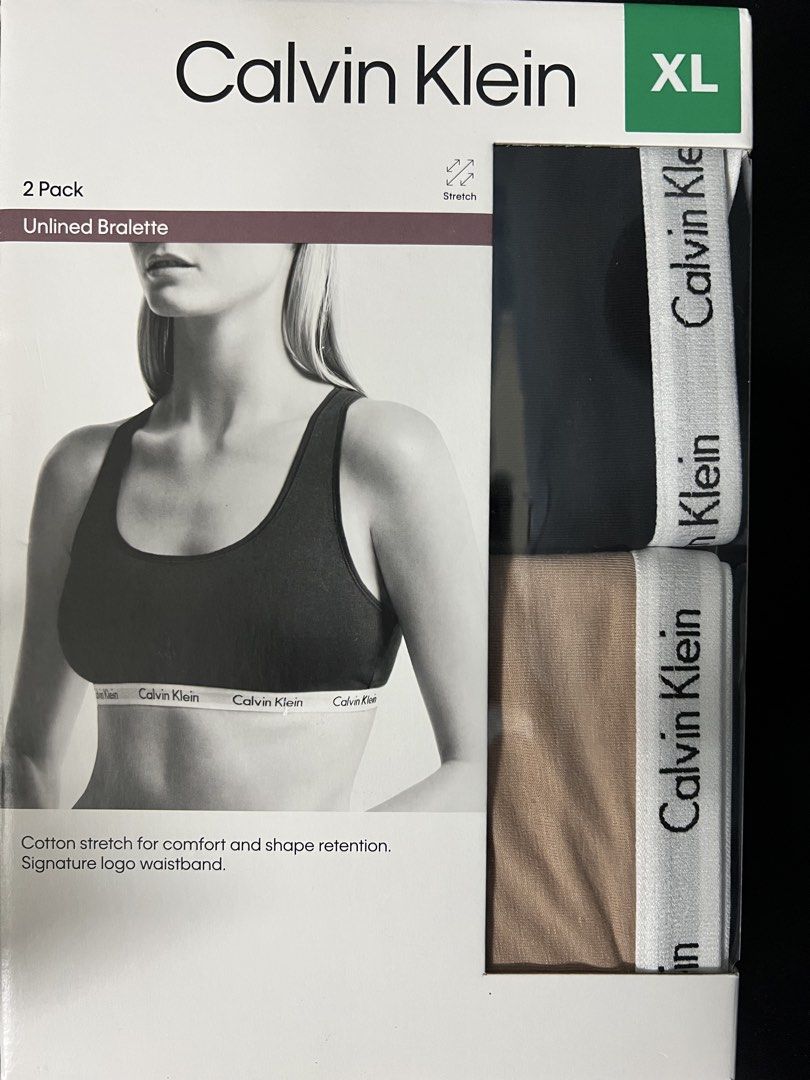 Calvin Klein 2 Pack Unlined Bralette XL Cotton Stretch (Category: Undergarments & Loungewear) located in Muntinlupa City. Submitted by 09leah77 (Listing ID 1452658075, Image 1). Description: - 2-pack Calvin Klein unlined bralettes - Size: XL - Material: Cotton stretch for comfort and shape retention - Features: Signature logo waistband - Colors: Black and Nude/Tan - Perfect for everyday wear.