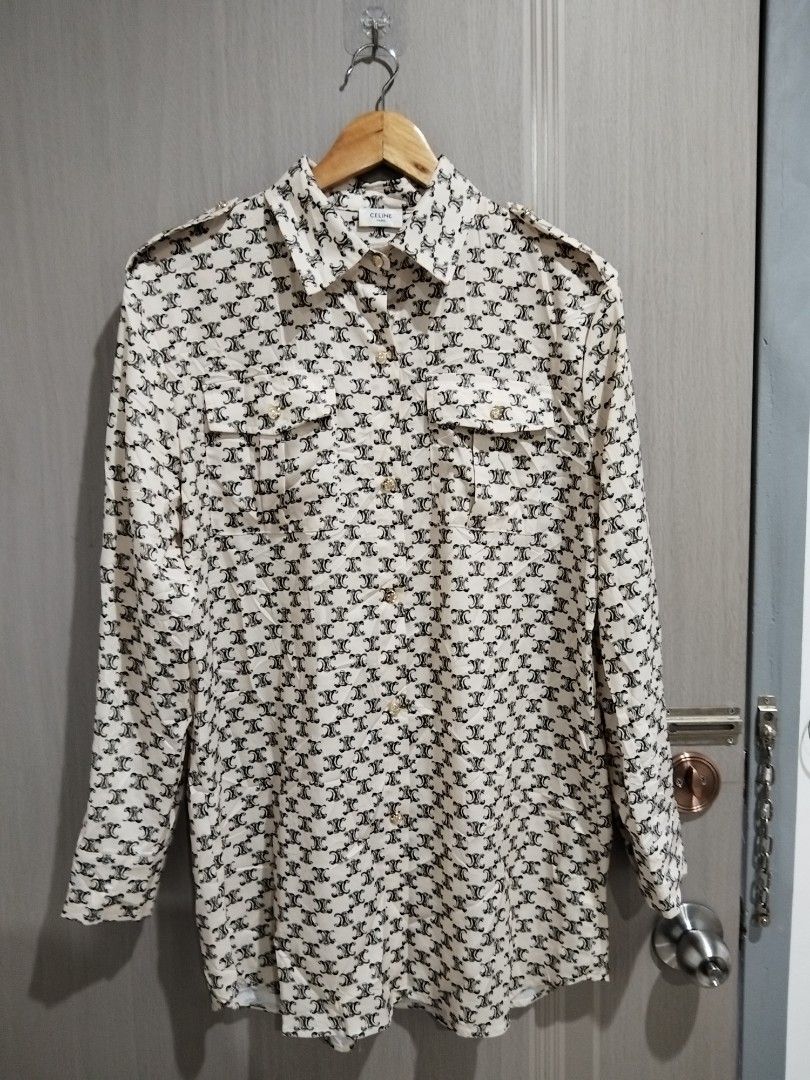 Celine silk button down (Category: Luxury Apparel) located in Polomolok. Submitted by andrei__12 (Listing ID 1452600749, Image 1). Description: Celine silk button down Excellent condition No flaws Dimes width 22 length 31 Shipping method through jnt Payment through Gcash only.