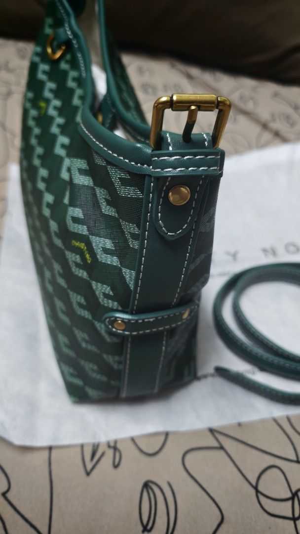 Christy Ng Nico Shoulder Bag (Category: Luxury Bags & Wallets) located in Manila. Submitted by luxe.allure (Listing ID 1452525049, Image 2). Description: - Christy Ng green monogram shoulder bag - Gold hardware details - Inside zip pocket - Magnetic snap closure - Detachable strap included - Dust bag included NotAuth, used once..