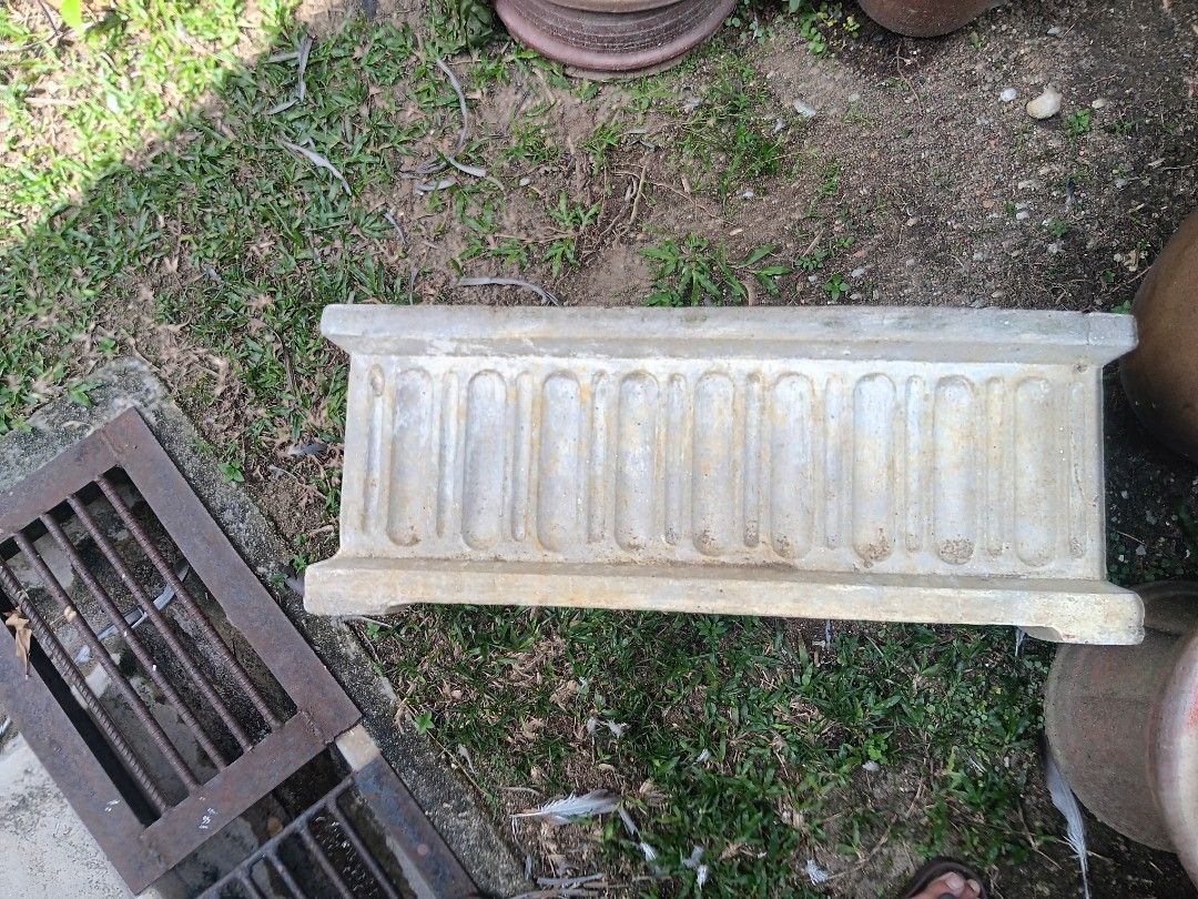 Concrete Rectangular Planter (Category: Pots & Planters) located in Petaling Jaya. Submitted by boutiqbotaniq (Listing ID 1452536800, Image 3). Description: RM 59 each , we have 2 identical pots - Heavy concrete planter - Rectangular shape with decorative vertical fluting - Two drainage holes - Rustic, weathered look - Ideal for outdoor plants or garden features - Approximately 32 inches long.