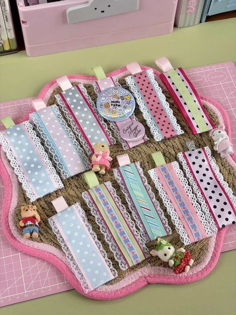 Customized Rosette Ribbons and Webbing Pins (Category: Craft Supplies & Tools) located in Taguig. Submitted by ideclutterss (Listing ID 1452679551, Image 3). Description: Handmade rosette ribbons and webbing pins! Open for commissions (send your inspo) - webbing pin price ranges from 80-100 - rosette ribbons starts at 200 tags: wts lfb lf comms customized rosette prize ribbons for sylvanian families calico critters button pins webbing pin kpop it