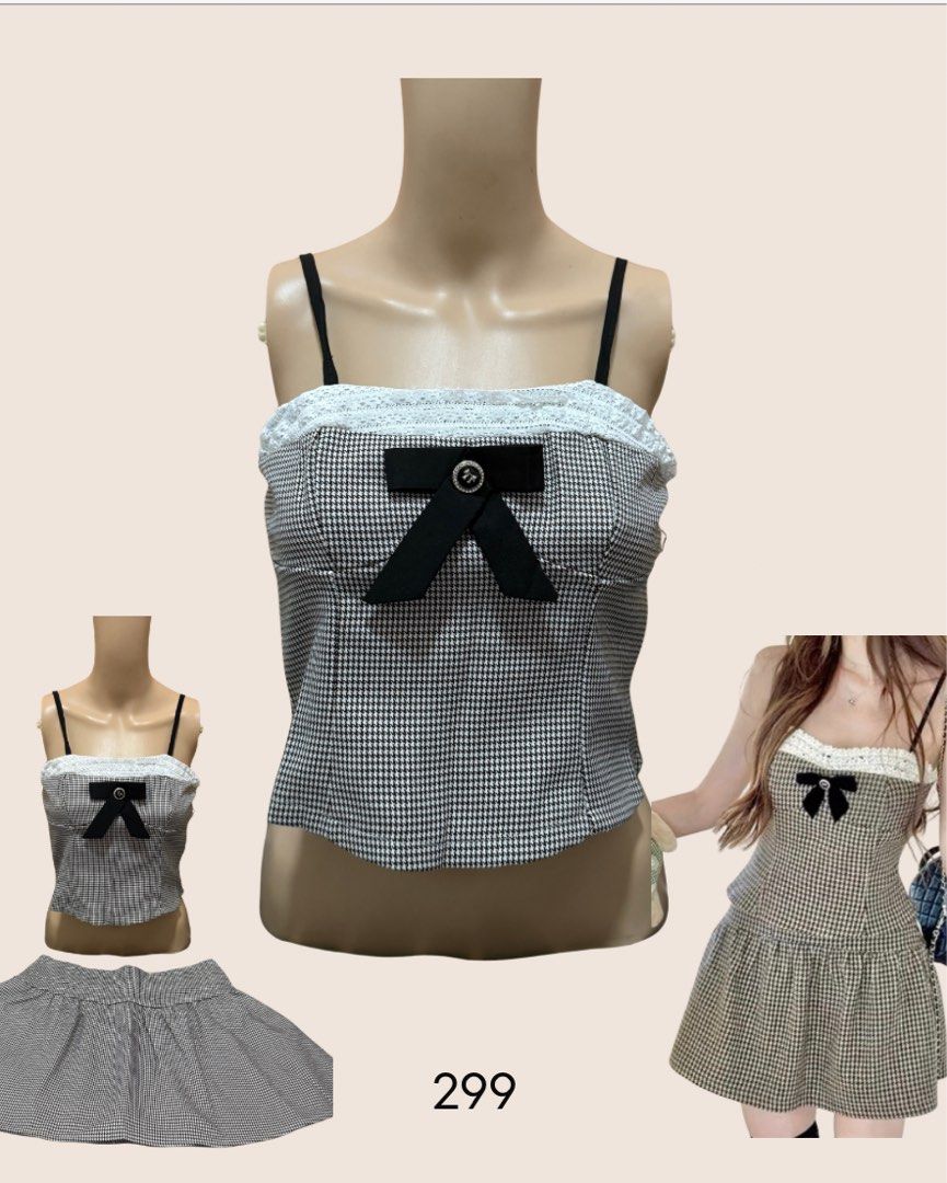 Daisy & Blossom Gingham Top and Skirt Set (Category: Sets or Coordinates) located in Batangas. Submitted by misscalista_ (Listing ID 1452590494, Image 1). Description: - Cute gingham set from Daisy & Blossom - Includes cropped tube top with black bow and lace trim - Matching mini skirt included - Perfect for a coordinated outfit - Selling as a set - Price: P299.