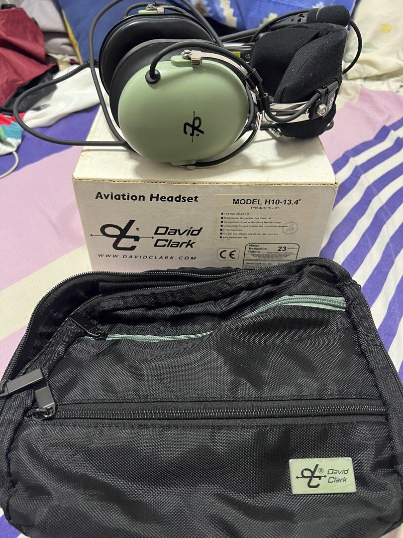 David Clark H10-13.4 Aviation Headset with Bag (Category: Headphones & Headsets) located in Manila. Submitted by mjaquila30 (Listing ID 1452544114, Image 1). Description: First owner 20hours flight time used..