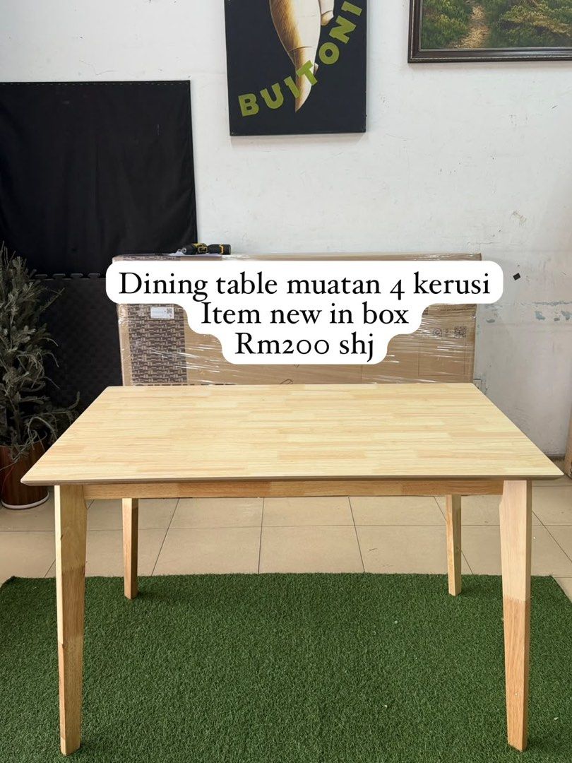 Dining Table only (Category: Tables & Sets) located in Port Klang. Submitted by worldofbundle_ (Listing ID 1452609911, Image 1). Description: - Brand new wooden dining table - Easy to assemble - Ideal for small spaces - Price: RM200 .