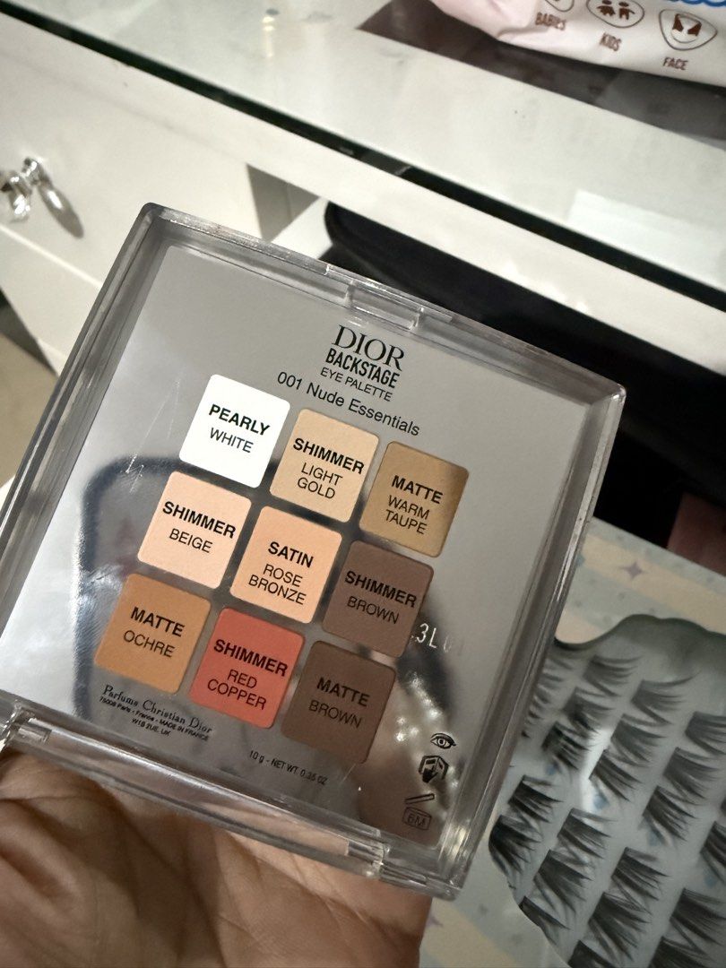 Dior Backstage Eye Palette 001 Nude Essentials (Category: Makeup) located in Manila. Submitted by aneajmik (Listing ID 1452559263, Image 2). Description: - Dior Backstage Eye Palette in shade 001 Nude Essentials. - Features 9 beautiful eyeshadow shades. - Includes a mix of matte, shimmer, and satin finishes. - Shades: pearly white, light gold, warm taupe, beige, rose bronze, shimmer brown, matte ochre, red copper, and matte brown. - Perfect for c