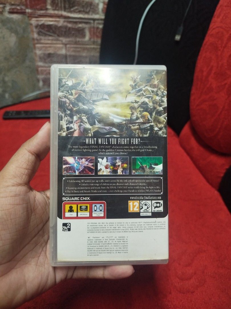 Dissidia Final Fantasy PSP Game Square Enix (Category: PlayStation) located in Binan City. Submitted by pumpkiiin02 (Listing ID 1452690104, Image 2). Description: - Dissidia Final Fantasy for PSP - Classic fighting game featuring iconic Final Fantasy characters - Comes with original case and manual - Perfect for fans of the Final Fantasy series.