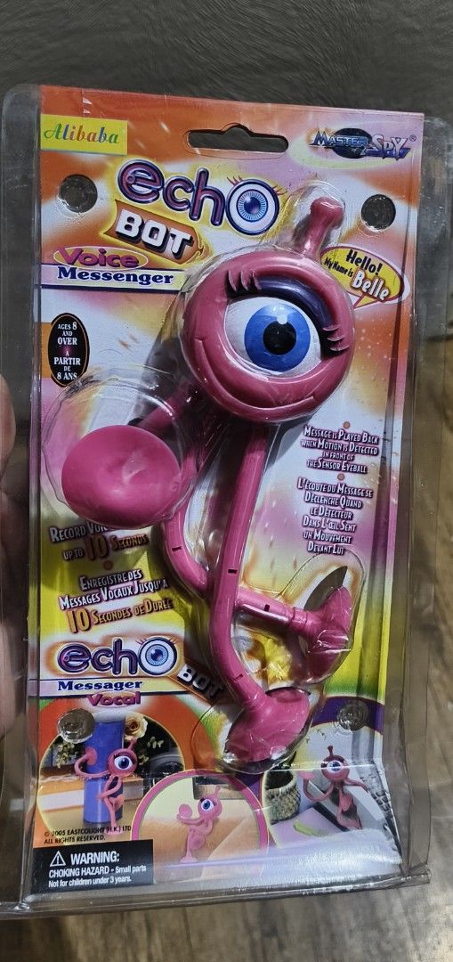 EchoBot Voice Messenger Belle Pink Toy (Category: Interactive Toys) located in Cavite. Submitted by house_of_tabitha (Listing ID 1452698084, Image 3). Description: - Cute pink EchoBot Voice Messenger toy - Belle model - Records and plays back messages - Interactive and engaging for kids - Comes in original packaging This Eastcolight Echobot Voice Messenger features a pink "Belle" character. The toy includes a sensor in the eyeball that plays reco