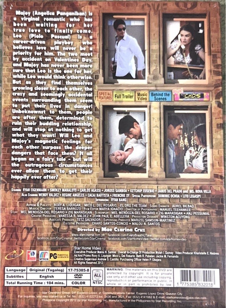 EVERY BREATH U TAKE DVD (Category: CDs & DVDs) located in Manila. Submitted by musika_atbp (Listing ID 1452529642, Image 2). Description: For Sale: EVERY BREATH U TAKE (The Producer's Cut) DVD Starring: Piolo Pascual • Angelica Panganiban Directed by: Mae Czarina Cruz Hard to find Brand New/Factory Sealed Php 300.00 For interested buyers pm me or text me at 091******77 Payment thru GCash Shipping thru J&T Express Thank you!😊.
