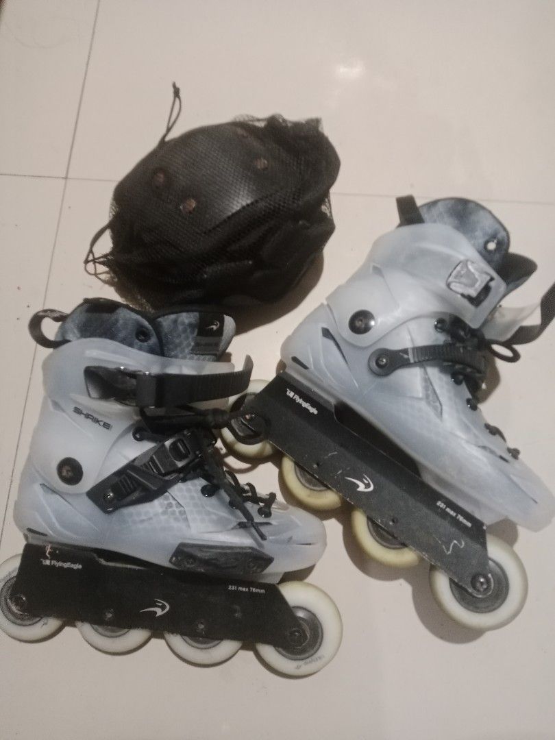 Flying Eagle Inline skates Roller Skates Roller Blades Shrike pro Rollerblades (Category: Skates, Rollerblades & Scooters) located in Manila. Submitted by suzuukamo (Listing ID 1452634205, Image 1). Description: OP was 13k + 2k sf from their official website Comes with Knee pads and elbow pads Buyer will shoulder sf Size 36, US 4, UK 3.5 Other than a few scratches on the frames, no technical issue.