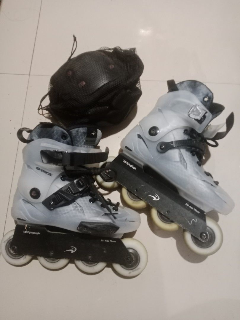 Flying Eagle Inline skates Roller Skates Roller Blades Shrike pro Rollerblades (Category: Skates, Rollerblades & Scooters) located in Manila. Submitted by suzuukamo (Listing ID 1452634205, Image 2). Description: OP was 13k + 2k sf from their official website Comes with Knee pads and elbow pads Buyer will shoulder sf Size 36, US 4, UK 3.5 Other than a few scratches on the frames, no technical issue.