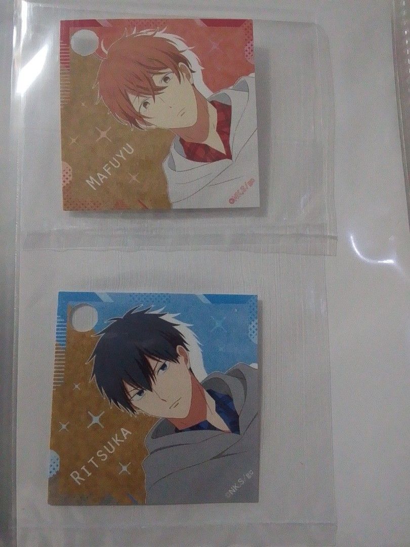 Given Mafuyu Ritsuka Anime Tiny Paper Square Charms (Category: Character Goods) located in Santa Rosa. Submitted by loisy32336 (Listing ID 1452617167, Image 1). Description: - Two keychain charms from the anime Given just paper - Features Mafuyu and Ritsuka characters - Square shape with character art - Elegant gold accents - Each charm in an individual plastic sleeve - Ideal for Given fans and collectors.