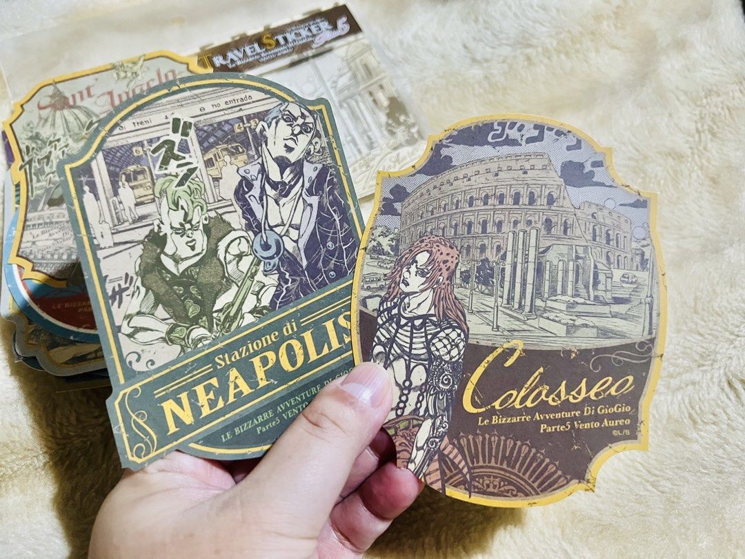 JoJo’s Bizarre Adventure Travel Sticker Set (Category: Art & Prints) located in Taguig. Submitted by lae.onlineshop (Listing ID 1452521920, Image 2). Description: ⚠️VERY PRICEY ITEM⚠️ JoJo’s Bizarre Adventure Travel Sticker Set *SOLD AS SET ONLY. Set of 9 vintage style stickers *Travel Sticker Set that was sold at “Hirohiko Araki Original Picture Exhibition JOJO Adventure Ripple”. *THE COLOR MAY SLIGHTLY DIFFER FROM ACTUAL DUE TO LIGHTING AND/OR 