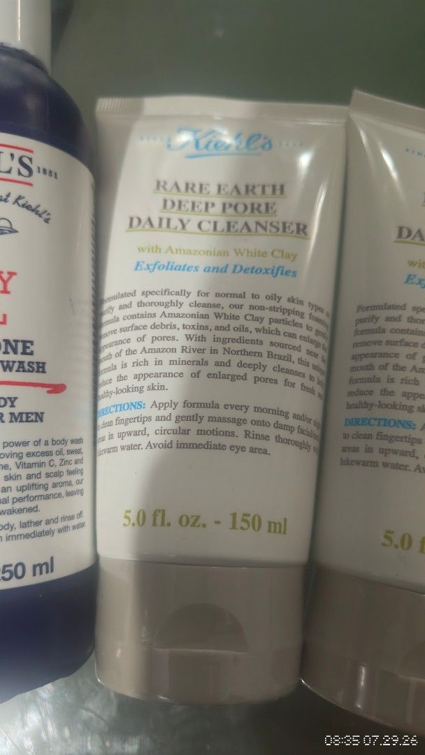 Kiehl's Skincare (Category: Face Care) located in Quezon City. Submitted by jacjacmac (Listing ID 1452599193, Image 1). Description: Kiehl's Skincare Sold per item - Rare Earth Deep Pore Daily Cleanser (150ml) Php1000 - Rare Earth Purifying Clay Mask Php1300 - Body Fuel All-In-One Energizing Wash (250ml) Php800 - Original Musk Bath and Shower Liquid Body Cleanser (250ml) Php800 - Ultra Facial Cleanser 75ml Php600 - Ideal for your daily routine..