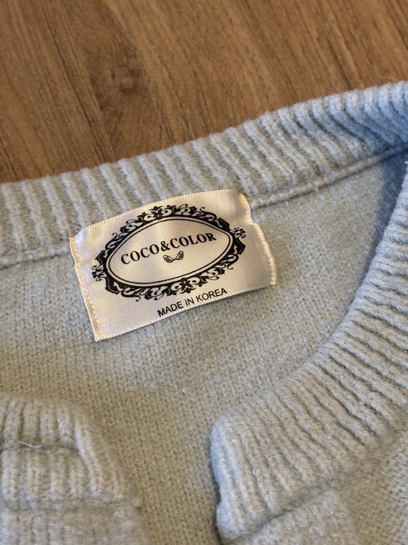 Knit Cardigan Made in Korea (Category: Coats, Jackets and Outerwear) located in Pasig City. Submitted by andreaelizaaa (Listing ID 1452566833, Image 2). Description: - Light blue cardigan from COCO & COLOR - Features pretty cable knit detail on sleeves and front - Open front style, no buttons - Made in Korea - Ideal for layering over tops or dresses - Cute styled with skirts and tights.
