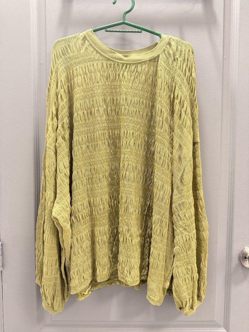 Light Green See-through Textured Long Sleeve Top (Category: Longsleeves) located in Quezon City. Submitted by b43x4 (Listing ID 1452598502, Image 1). Description: - Light green long sleeve see-through top - Unique textured fabric all over - Crew neck style - Loose fit with balloon sleeves - Great for a casual look - Easy to pair with jeans or skirts 27in (69cm) x 25in (64cm). Measured flat..