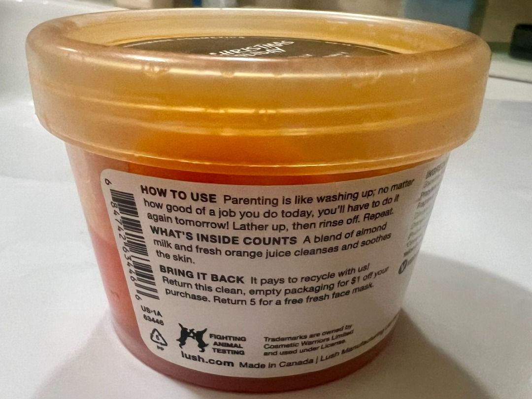 Lush Father Christmas on Holiday (Category: Bath) located in San Pedro. Submitted by cherelune (Listing ID 1452607015, Image 3). Description: 3.5oz / 100g BNEW Use-by date: June 7, 2026 Please note that I ordered this from the US site and the product leaked in transit to my forwarder’s US warehouse. Not sure what caused the leak as the pot is undamaged. Only some of the “juice” portion leaked and the jelly is intact. I will wrap the pot in cling 