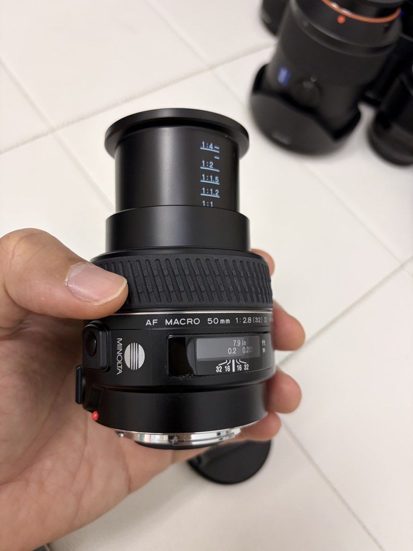 Minolta AF Macro 50mm 1:2.8 (22) D Lens (Category: Cameras) located in Subic. Submitted by rokkorman (Listing ID 1452614844, Image 2). Description: - Minolta AF Macro Lens - 50mm focal length - f/2.8 aperture - Ideal for close-up photography - Focus range: 0.2m to infinity - 55mm filter thread size - Lens mount visible in the last photo Item pickup from subic bay or lalamoved.