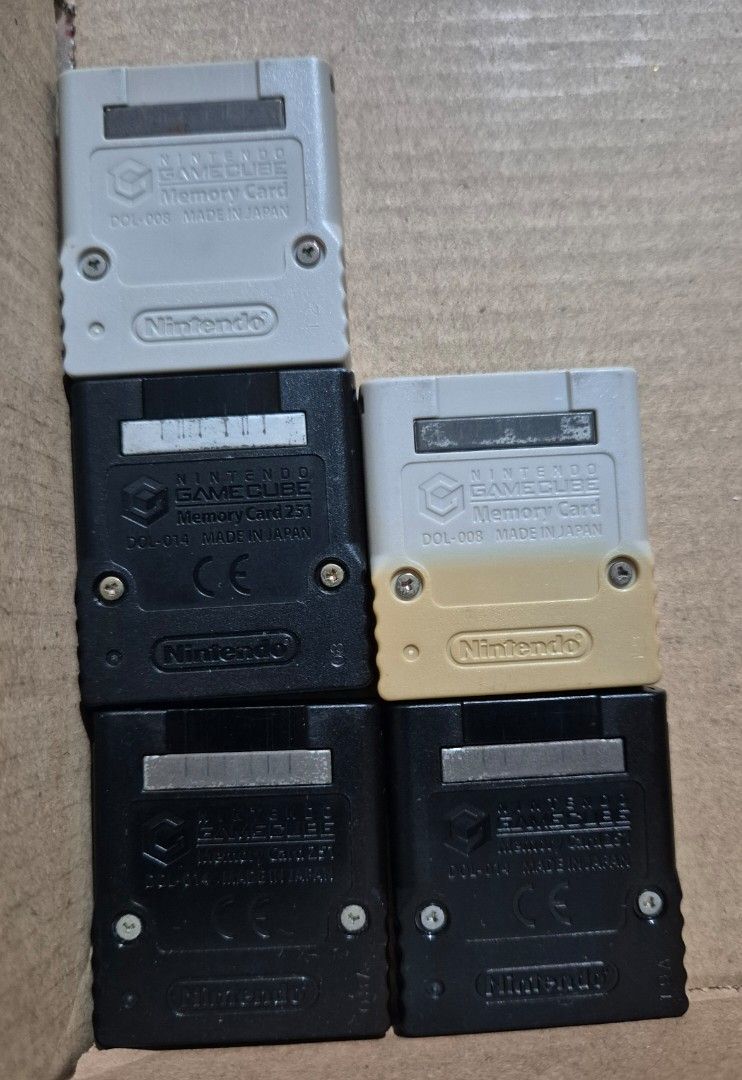 Nintendo GameCube Memory Cards (251 & 59 Blocks) (Category: Nintendo) located in Quezon City. Submitted by micumouse (Listing ID 1452512322, Image 2). Description: GameCube memory cards. 3 pcs 251 block memory cards =550 each One 59 block memory card =350 All memory cards have been formatted. - Perfect for expanding your GameCube game save storage. item location is cubao/kamuning .