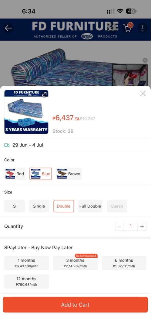 Original Uratex Neo Sofa Bed - Blue - Double (Category: Sofas) located in Marikina City. Submitted by oldiereads (Listing ID 1452528935, Image 2). Description: - Original Uratex Neo Sofa Bed - Bought for 6000+ - Delivered June 27, 2026 - Color: Blue and Brown - Size: Double - Reason for Selling: Too large for my space .