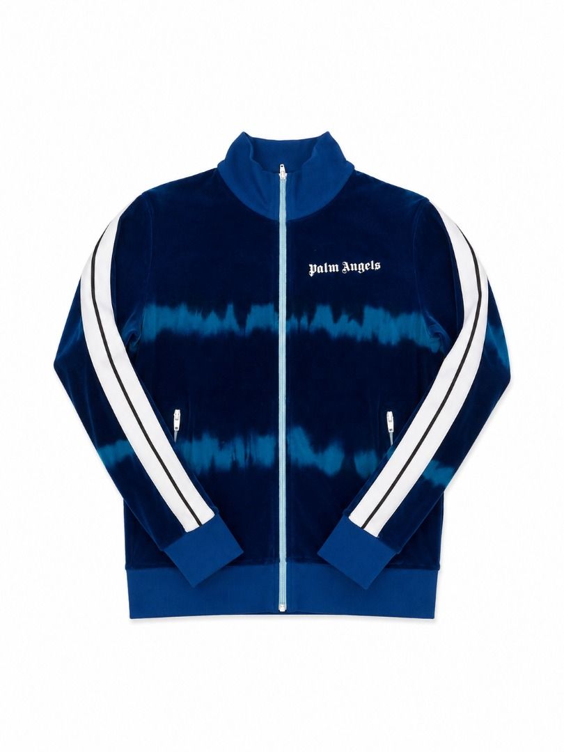Palm Angels Tie-Dye Velour Track Jacket Blue (Category: Coats, Jackets and Outerwear) located in Manila. Submitted by robibingka (Listing ID 1452656761, Image 1). Description: - Only used once - Legit Palm Angels P8000 pesos sa ibang online stores - Front zipped - Turtle Neck.
