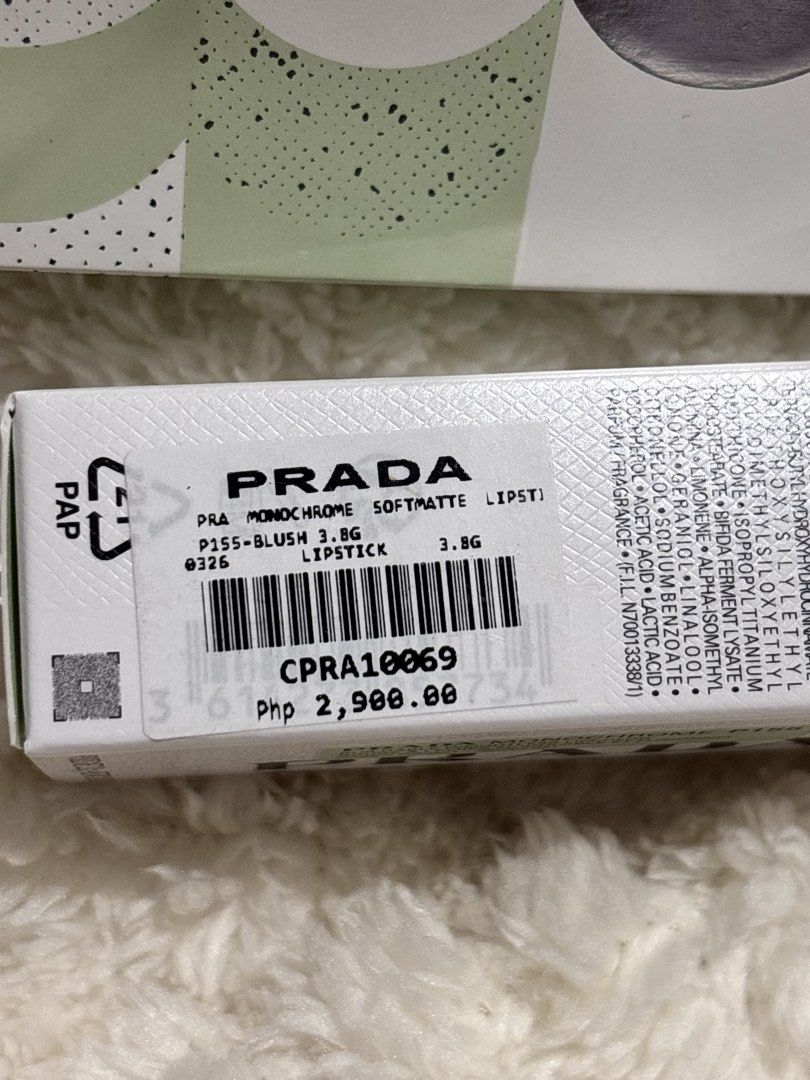 Prada Monochrome Lipstick (Category: Makeup) located in Taguig. Submitted by riideclutters (Listing ID 1452651071, Image 2). Description: - authentic !! - never used - shade: p155 - bought it at the greenbelt branch - rfs: i bought two prada lipstick last july and i’ve only used one, and won’t be needing the other one 😅 - used to sell it for 2,7 selling it now for 2,5 .