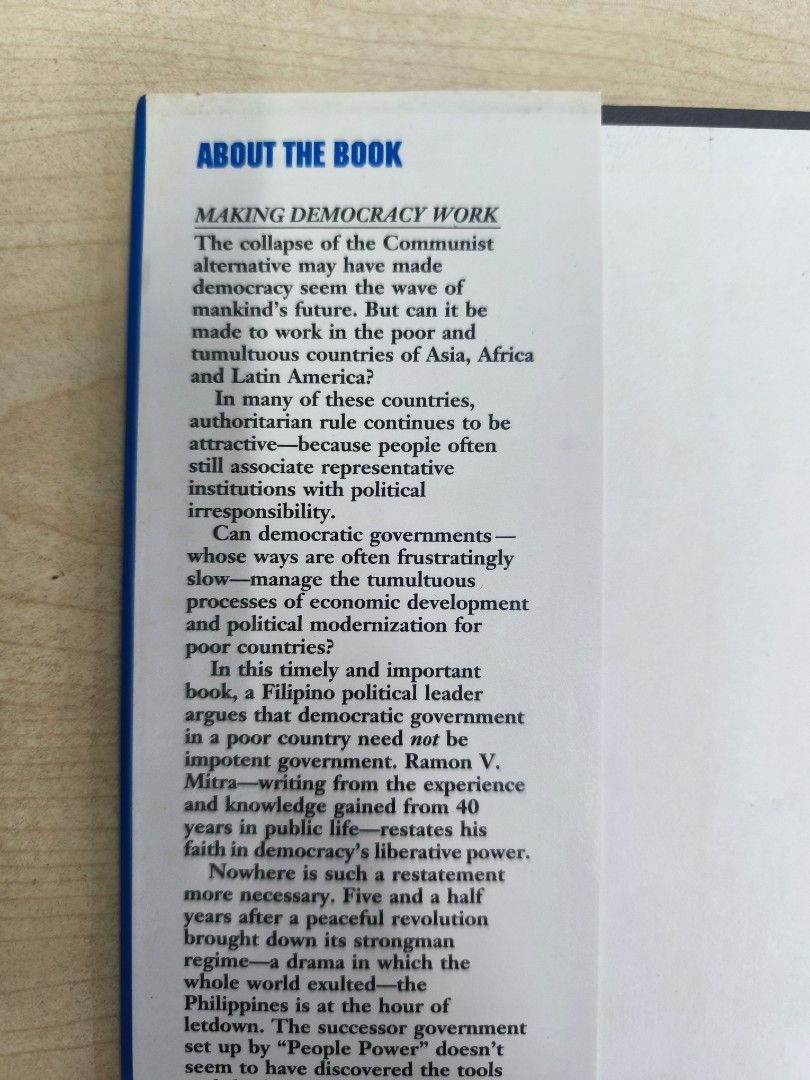 Purpose in Government by Ramon V. Mitra (Category: Textbooks) located in Sorsogon. Submitted by franzluigilugena (Listing ID 1452562229, Image 3). Description: Purpose in Government: An Agenda to get the Philippines moving Ramon V. Mitra California Publishers, 1991, HB x, 134 p. (with Dedication from the Author) .