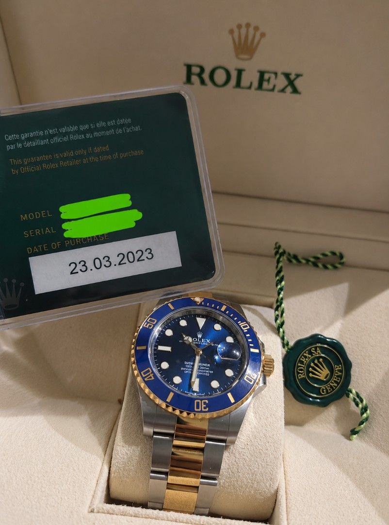 ROLEX BLUESY SUMBARINIER 2023 41MM (Category: Luxury Watches) located in Manila. Submitted by truewind.d3ed8a (Listing ID 1452603817, Image 1). Description: Model: Rolex Submariner Date 126613LB Nickname: "Bluesy" Collection: Submariner Case Size: 41 mm Material: Oystersteel and 18 ct Yellow Gold (Rolesor) Bezel: Blue Cerachrom ceramic bezel with 60-minute dive scale Dial: Royal blue sunburst dial Crystal: Scratch-resistant sapphire with Cyclops 