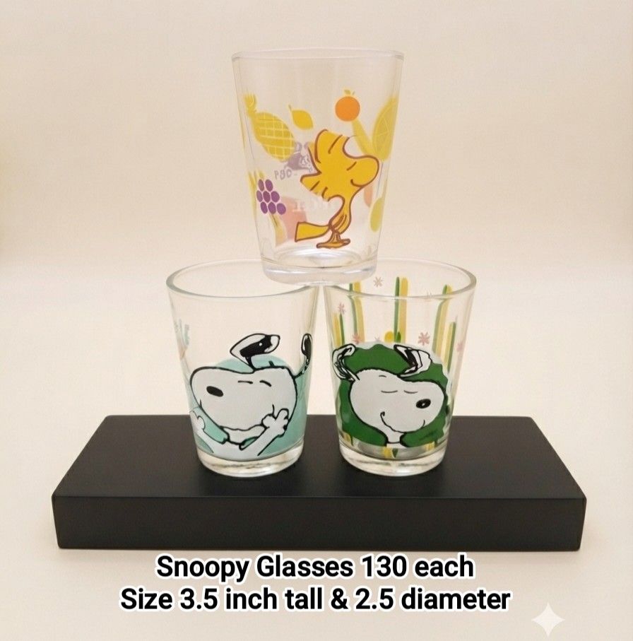 Snoopy Glasses (Category: Other Kitchenware & Tableware) located in Binan City. Submitted by mayjhe (Listing ID 1452635396, Image 1). Description: 💛 For Sale 💛 🌸 Snoopy 🍀 Glasses 📍 Condition: Good 💰 Price is ₱ 130.00 each 👉 Other details posted 🇵🇭 Location Biñan Laguna 🛵 Courier J& T and Lalamove 📋 Shipping by schedule 📍 NO COD & COP 📌 All items are carefully packed and labeled with Fragile stickers for breakable goods. However, once