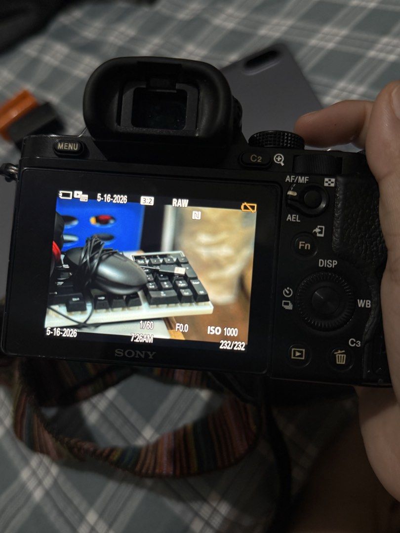 SONY A7 MARK 1 FULL FRAME (Category: Cameras) located in Makati City. Submitted by kcpinarello (Listing ID 1452602843, Image 1). Description: FULL FRAME CAMERA with 32 GB SD CARD. Charger and batteries! NO ISSUE. Photos and videos are working properly. Tested ko sa kitlens and everything is working properly! Thank you! 🙏 BODY lang po ito ha. Walang lens na kasama. Sold na yung prime lens. Neck strap not included (may sentimental value) .