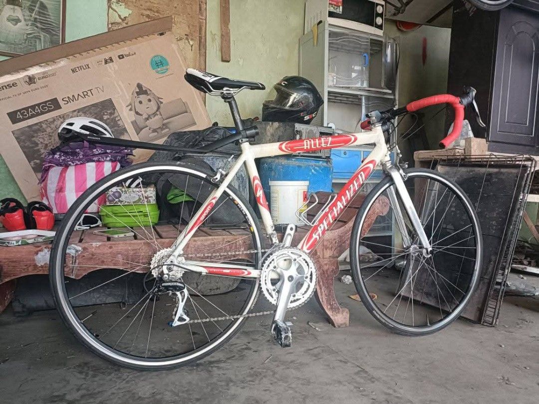 Specialized roadbike (polished) (Category: Bicycles) located in Antipolo. Submitted by mapleesyrp (Listing ID 1452651417, Image 3). Description: frame: specialized allez sport 2002 48st 56tt fork: kinesis allumium fork standard size seatpost: elita one carbon 27.2 seat clamp: risk aluminum ultralight headset: unknown standard non thread type stem: unknown dropbar: ktra saddle: elita one carbon fiber shifter: shimano tiagra old model callipers: sh