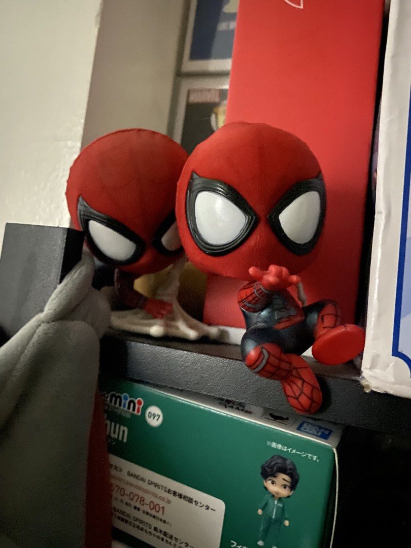 Spider-Man Figures Magnetic (Category: Figurines & Statues) located in Manila. Submitted by declutterthingzzz (Listing ID 1452662462, Image 2). Description: - Two collectible Spider-Man Funko Pop figures. - One figure is designed to hang off a shelf. - The other figure is posed on a shelf. - Perfect for any Marvel or Spider-Man enthusiast. ₱350 each magnetic.