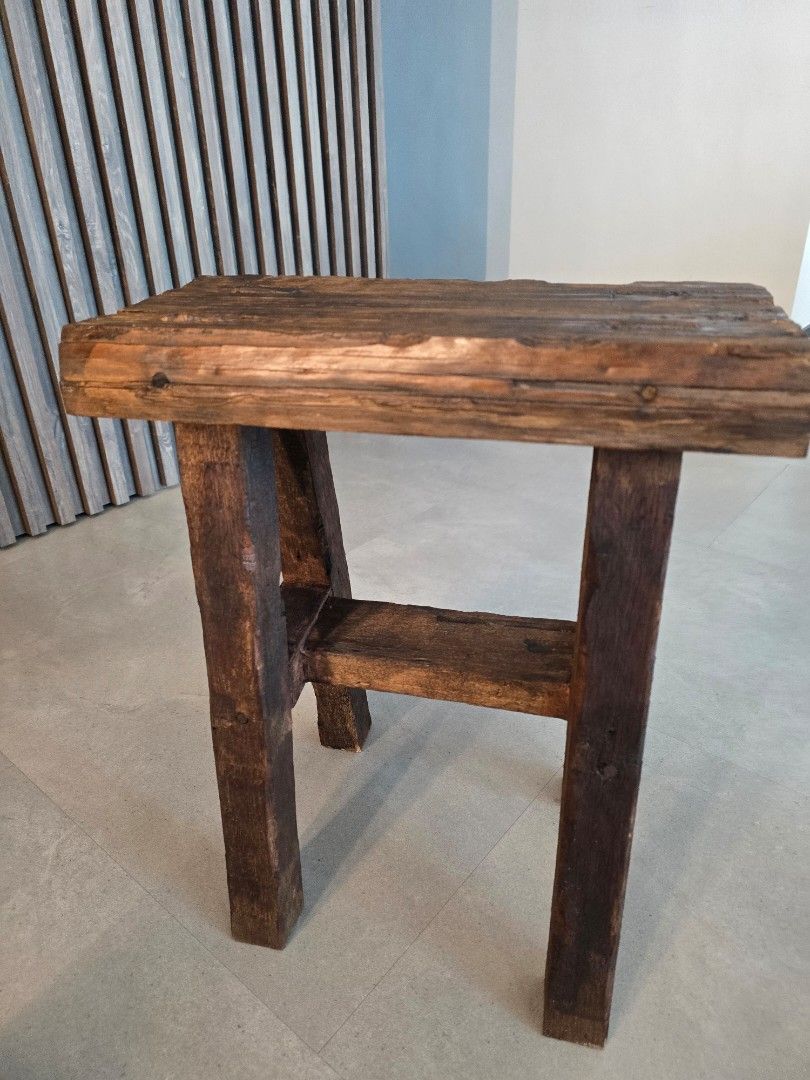 Stool Rustic Solid Wood (Category: Other Home Furniture) located in Singapore. Submitted by rampsoln (Listing ID 1452584937, Image 3). Description: China peasant courtyard stool. Rustic & artisanal piece. Solid wood artificially distressed. Functional & stable. No nails. 18cm by 38cm Height 46cm.