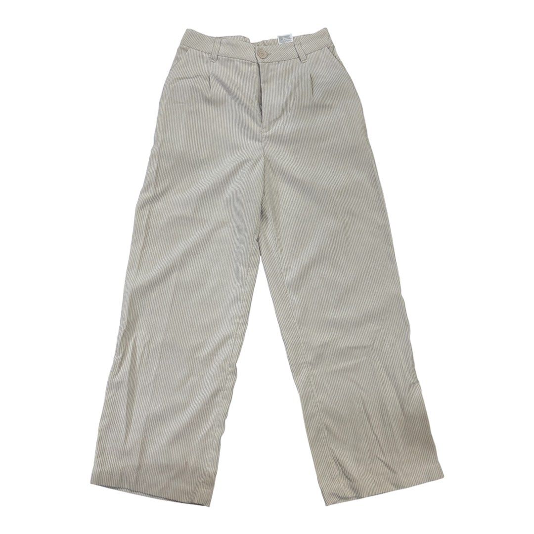 Striped Wide Leg Pants (Category: Other Bottoms) located in Muntinlupa City. Submitted by funsizedhands (Listing ID 1452576229, Image 1). Description: - Stylish light beige wide-leg pants - Features thin vertical stripes for a classic look - Comfortable button and zipper front closure - Elegant pleats at the top for added detail - Versatile for both casual and dressed-up outfits.