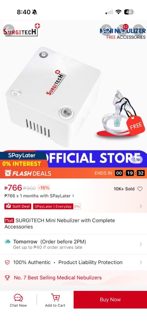 SURGITECH Mini Nebulizer with Complete Accessories (Category: Medical Supplies & Tools) located in Quezon City. Submitted by sabbeewabee (Listing ID 1452590611, Image 3). Description: USED ONCE ONLY - Surgitech Mini Nebulizer - Complete accessories included.