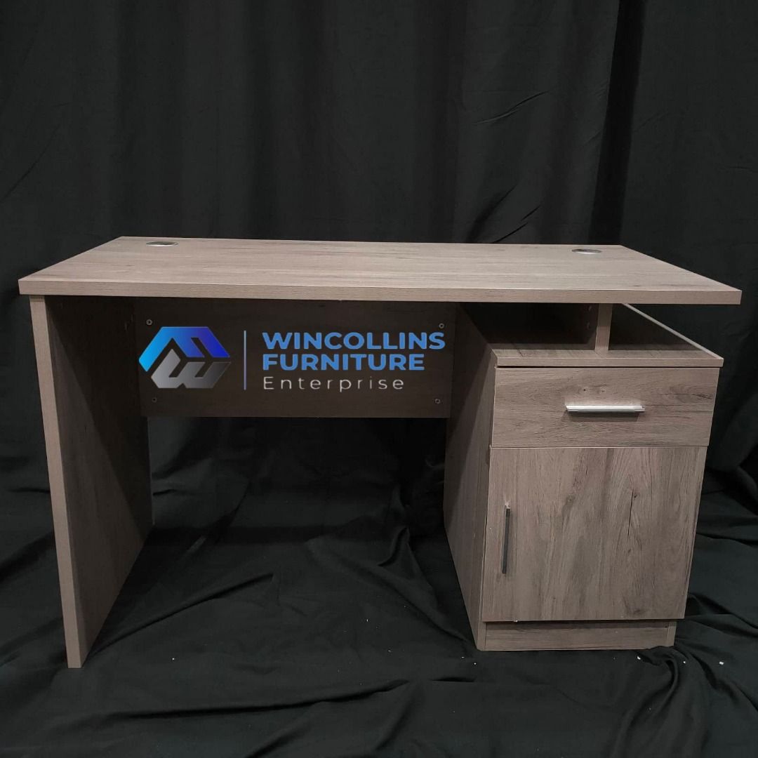 Teacher Table / Work Table / Computer Table (Category: Tables & Sets) located in Manila. Submitted by wincollinsmayannrc (Listing ID 1452523400, Image 1). Description: Melamine scratch proof Office table with two tone color side drawer/cabinet Color: Oak gray wood top and modesty Size: 120cmLx60cmDx76H.