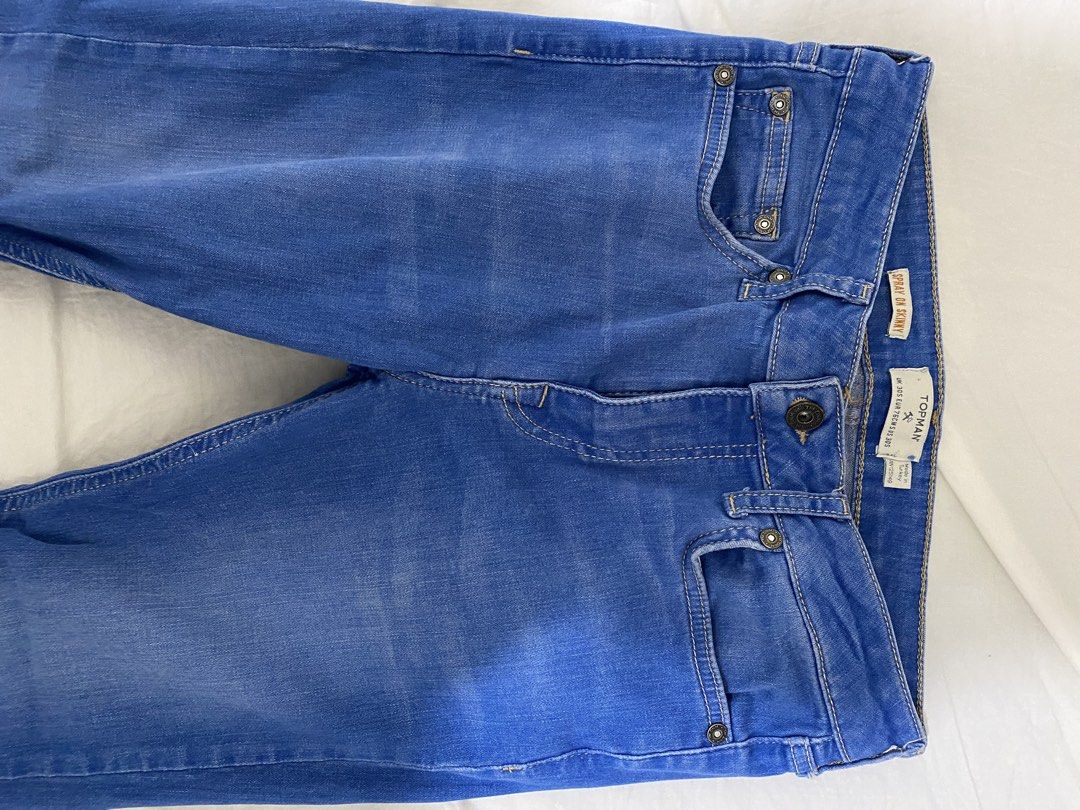 Topman Blue Denim Jeans (Category: Jeans) located in Makati City. Submitted by dripfitsmanila (Listing ID 1452518194, Image 1). Description: - Brand: Topman - Color: Blue Denim - Style: Classic Five-Pocket - Fit: Spray on Skinny - Closure: Button and Zip - Ideal for: Everyday wear - Condition: 9/10 .