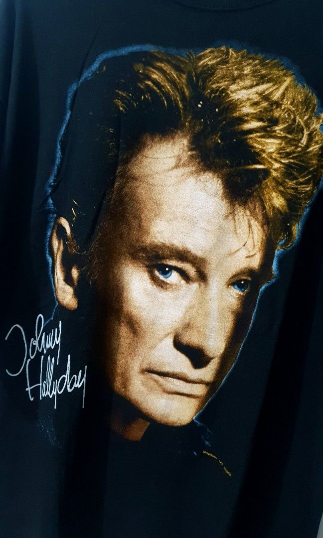Vintage Johnny Hallyday (Big Face) (Category: Tshirts & Polo Shirts ) located in Taguig. Submitted by thriftedminds (Listing ID 1452650483, Image 2). Description: Item: Johnny Hallyday (Big Face)🔥 Size: La Royal Euro Tag (L) Width: 21.5 Length: 29 Condition: Excellent Issue: Visible Tiny pinhole at back, Hairline DM to purchase 📩.