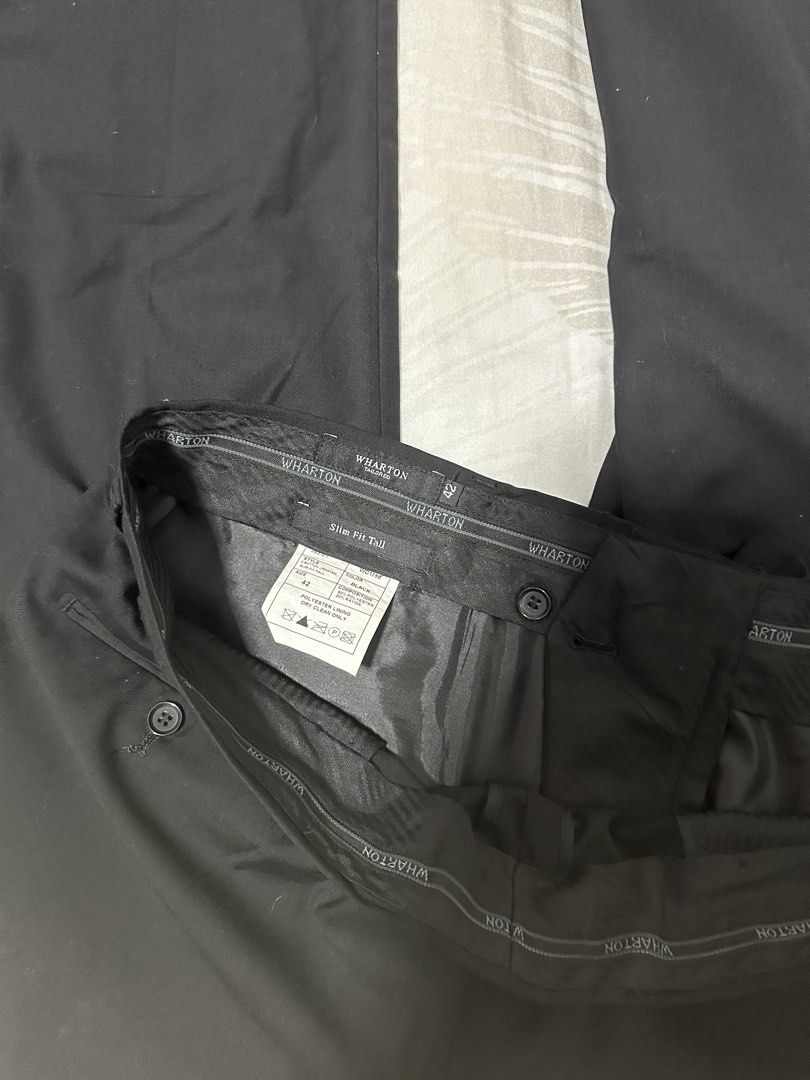 Wharton Slim Fit Trouser Black Size 42” (Category: Jeans) located in Pasay City. Submitted by behua (Listing ID 1452556323, Image 2). Description: - Wharton black dress pants - Slim fit tail style - Ideal for work or formal occasions No issues.