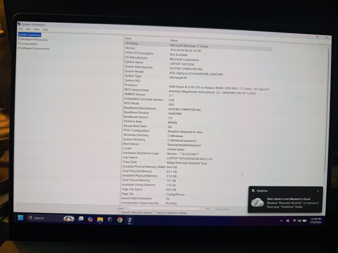 Zephyrus G14 64gb ram rtx5070ti (Category: Laptops & Notebooks) located in Makati City. Submitted by mcdomnald (Listing ID 1452525777, Image 2). Description: Very rare spec from Singapore 2025 Asus Zephyrus G14 (2025g) Ryzen Al 9 HX 370 RTX 5070TI 64GB RAM 8000MHZ (fastest) 1TB storage With orig small box, big and small charger adapters For enthusiasts. Not rush. Meet up Mckinley / BGC Taguig Rfs : too powerful for what i need. Take note 64GB ram