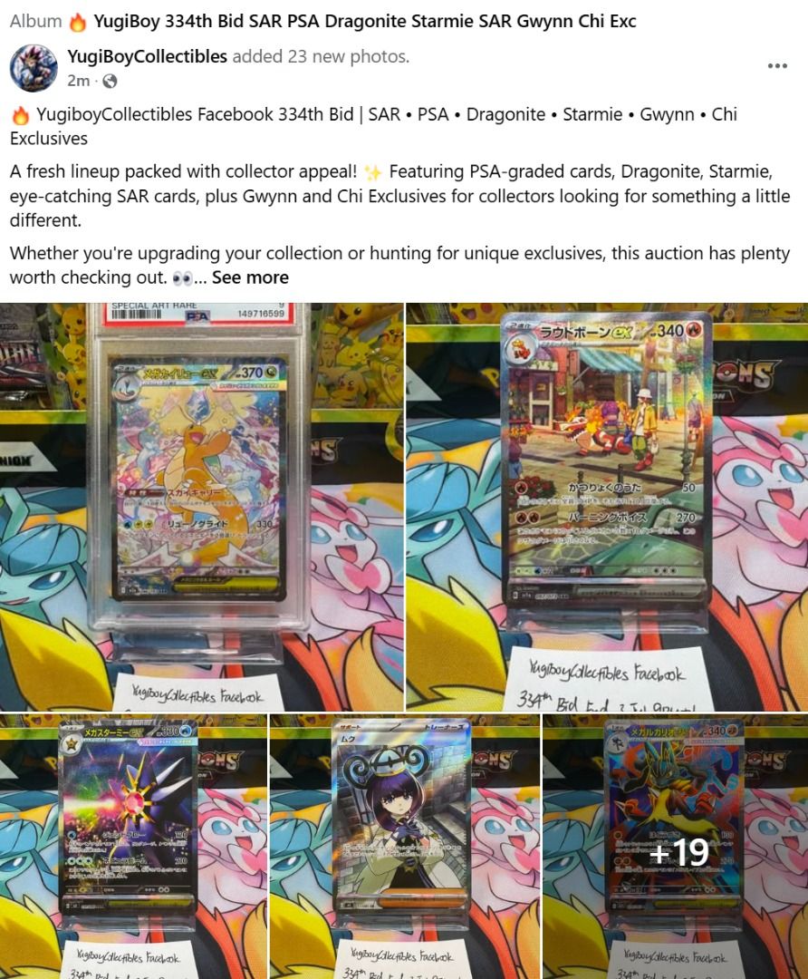 🔥 YugiboyCollectibles Facebook 334th Bid | SAR • PSA • Dragonite • Starmie • Gwynn • Chi Exclusives (Category: Toys & Games) located in Johor Bahru. Submitted by yugiboycollectibles (Listing ID 1447339717, Image 1). Description: Bid at YugiboyCollectibles Facebook.