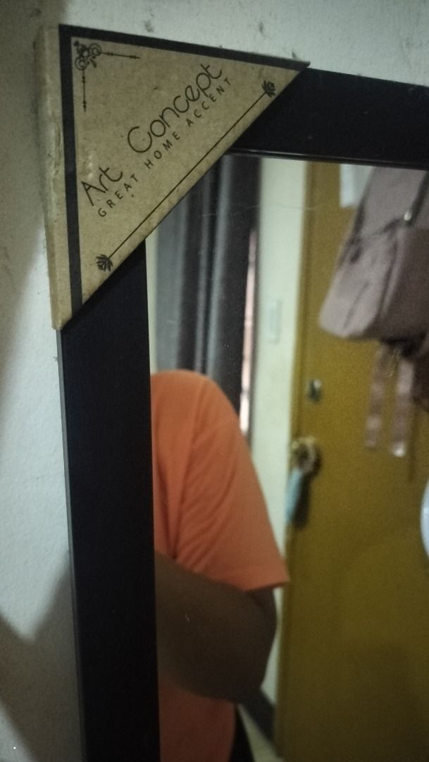 Art Concept Full Length Mirror Black Frame (Category: Mirrors) located in Las Pinas. Submitted by fastpenguin.adb9e1 (Listing ID 1447372988, Image 2). Description: - Full length mirror - Black frame with decorative corner accents - Approximately 4 feet tall - Versatile: can be hung on a wall or leaned - Perfect for outfit checks - Negotiable .
